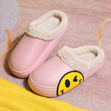 FUNNY FUNKY 2021 Winter Women's Shoes EVA Faux Fur Non-slip Sole Fleece Sock Smiley Face Slipper Shoes For Women Couple Sandals