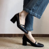 kamames kamames Jane High Heels Women's Fall 2023 New Thick Heel Square Head Black Small Leather Shoes With Shallow Single Shoes