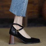 kamames kamames And Autumn New High Heels Female Suede Retro Square Head Thick With Cross Buckle Belt Korean Version Of Shallow Mouth Mary Jane Single Shoes Female