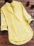 Plus Size Womens Lapel Collar Plaid Gingham Print Casual Long Sleeve Shirt - Soft Non-Stretch Polyester Fabric, Woven Construction, Perfect for Spring and Fall Seasons