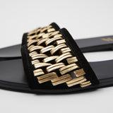 kamames ZARZ Slippers Woman 2022 Flat Shoes Spring Summer New Sexy Fashion Golden Weave Square Toe Flat-Heeled Beach Sandals For Women