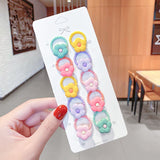 10PCS/Set New Girls Cute Cartoon Flower Small Scrunchie Kids Ponytail Hair Tie Elastic Hair Bands Fashion Hair Accessories Set