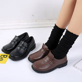 kamames New Round-Headed Uniform Shoes College Style Lolita Black And Brown JK Women's Flat Heel Comfortable Leather Shoes