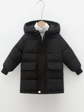 Boys Casual Thick Warm Mid-length Hooded Jacket, Zip Up Coat, Boy's Clothes For Winter Outdoor, As Gift