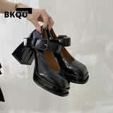 kamames New Gothic High-heeled Shoes Women Pumps Korean Version of The Wild Thick with Square Head Retro Mary Jane Women's Shoes
