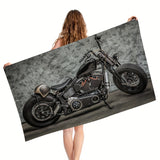 1pc Motorcycle Pattern Beach Towel, Soft Absorbent Beach Towel, Lightweight Beach Blanket, Holiday Essential Gifts, Beach Essentials