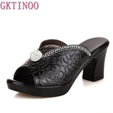 Rhinestone Women sandals comfortable geuine leather thick heels women's casual shoes summer platform sandal