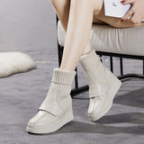 kamames Boots Leather With Plush Wool Bobbin Rice White Thick Soles Women's Cotton Shoes Raised Short Boots Flat Heels Women's Boots