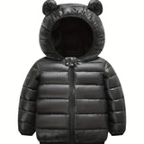 Winter Warmth Boys Puffer Jacket - Soft, Comfortable, and Windproof with Zipper and Hood - Machine Washable, Polyester Fiber Fill, and Nylon Lining