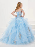 Sky Blue Girl Pageant Dress  Lace Applique Champagne Ruffle Tulle Little Kid Birthday Formal Cocktail Party Gown Infant Toddler Teen Tiny Junior Miss Mini Quince