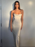 kamames Summer Women Solid Satin Strap Corset Midi Dress Bodycon Sexy Streetwear Party Elegant Club Festival Evening Clothes