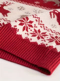 Yuletide Fashion, Elegant Red Christmas Knit Sweater for Women - Casual & Chic, Long Sleeve, Round Neck Pullover Top