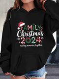 Cozy Plus Size Christmas Hoodie for Women - Casual Long Sleeve with Pockets, Festive Letter Print, Perfect for Fall & Winter