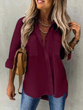 Plus Size Lapel Collar Shirt - Soft Cotton Blend, Slight Stretch, Pocket Detail, Casual High Low Hem - Perfect for Spring & Summer, Womens Comfortable Everyday Wear