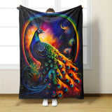 1pc Vibrant Peacock Print Flannel Blanket - Ultra-Soft, Warm, and Cozy Throw for Couch, Sofa, Office, Bed, Camping, and Travel - Perfect Multi-Purpose Gift for All Seasons