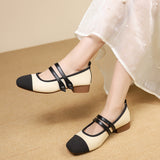 kamames kamames Single Shoes Women 2024 Spring Autumn New Korean Version Of Fashion Square Head Thick With Shallow Words Buckle Bean Shoes