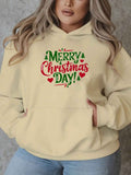 Cozy Plus Size Christmas Hoodie for Women - Casual Long Sleeve with Pockets, Festive Letter Print, Perfect for Fall & Winter