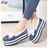 kamames spring High Quality Women Flats Platform shoes Tassel Slip-on Round Creeper black Brogue Loafers Brand