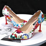kamames New Pointy Shallow Shoes Sweet And Beautiful Flowers Hit Color Stiletto Heels Fashion High Heel Shoes