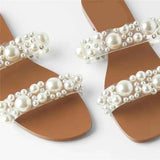kamames ZAR 2022 Summer New Women's Shoes With Girly Beach Shoes Casual Flat Pearl Slippers For Women's Outer Wear Luxury Plus Size 43