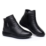 kamames 2023 Winter Genuine Leather Ankle Boots Handmade Lady Soft Flat Shoes Comfortable Casual Moccasins Side Zip Ankle Boots 703-1