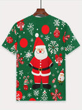 Festive Kids' Santa Print Short Sleeve T-Shirt - Soft 100% Polyester Crew Neck Top with Slight Stretch, Regular Fit, Breathable Knit Fabric, Perfect for Weekend Casual, Christmas Parties and Holiday Events - Size 12 and Under