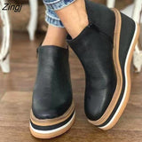 kamames Size New Winter Wedges Women Boots Comfortable Ankle Boots Shoes Round Toe 4cm Heel Lace Up and Zip Thicken Botas De Mujer