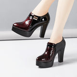 kamames Mouth Single Shoes Thick Heel Waterproof Platform 2023 Autumn And Winter New Lacquer Leather Color High Heel Large Size Work Shoes