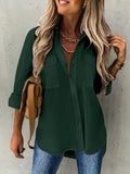 Plus Size Lapel Collar Shirt - Soft Cotton Blend, Slight Stretch, Pocket Detail, Casual High Low Hem - Perfect for Spring & Summer, Womens Comfortable Everyday Wear