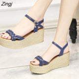 kamames Women Summer Sandals Buckle Fashion Shoes Sandals New Fashion Sandal 7.5cm Heel Outside Sandals Black Basic Sandals