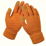 1 Pair Knit Thermal Winter Gloves, Solid Color Touch Screen Thickened Sports Gloves For Cycling Hiking