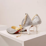 kamames Women Summer 2024 New Korean Version Of The Pearl One-Word Buckle Pointed Sexy Stiletto High-Heeled Shoes