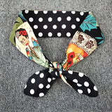kamames Turban Girls Cartoon Print Headband Womens Multi Use Adjustable Hair Band with Metal Wire Scarf Cross Bow Hair Accessories
