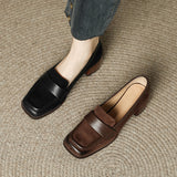 kamames Style Small Leather Shoes Female Retro Square Head Single Shoes With Thick Heels New Soft Leather Frosted Love Shoes In Spring And Autumn