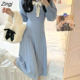 kamames Sleeve Dresses Women Cute Sweet Fashion Tender Mini Knitting Autumn Casual Ulzzang Preppy Girls Chic Daily Clothing Design