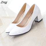 kamames New Women Pumps Black High heels 6cm Lady Patent leather Thick with Autumn Pointed Single Shoes Female Sandals Big 33-41