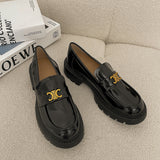 kamames Shoes Women Spring And Autumn 2024 New Thick-Soled Round-Head French Vintage British Style Small Leather Shoes With Metal Buckle Single Shoes