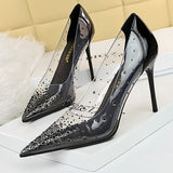 BIGTREE Shoes 2021 New PVC Transparent Heels Women Pumps Sparkle Rhinestones High Heels Sexy Party Shoes Stiletto Large Size 43