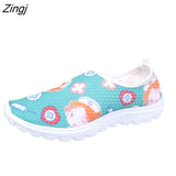 kamames Cartoon Nurse Doctor Print Women Sneakers Slip on Light Mesh Shoes Summer Breathable Flats Shoes Zapatos Planos