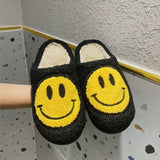 Shoe for Woman 2021 Happy Face Slippers of Curly Fluffy Fur Plush Sock Smile Embroidery Indoor Slip-on Flats