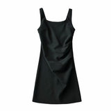 Zingj Zingj New Pleated Vest Dress Summer Women's Solid Color Square Collar Sleeveless Hip Skirt