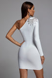 Kamames Vanera One Shoulder Rhinestone Bandage Dress - White