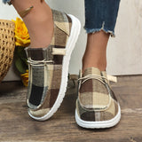 kamames New Plaid Canvas Shoes Comfortable Flat Soles Single Shoes Lazybones One Foot Boat Shoes Large Size Women's Shoes