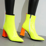 kamames Red Black Women Boots Fashion Pantet Leather Sqaure High Heel Ankle Boots Pointed Zipper Candy colors Ladies Shoes