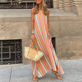 kamames Striped Printed Women Party Maxi Dress Lady Sexy Off Shoulder Long Dresses Fashion O Neck Loose Beach Dress Streetwear