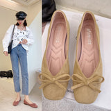 kamames Women Flats Slip on Flat Shoes Round Toe Shallow Butterfly-knot Ballerina Slip on Loafers Faux Suede Lady Ballet Plus Size 35-40