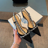 kamames Temperament French Small Heels Socialite Pointed Single Shoes Fairies White High Heels Fine Heels Water Drill Baotou Sandals Women's Summer