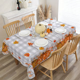 Autumn Pumpkin and Maple Leaf Print Tablecloth - 100% Polyester, Machine Made, Reunion, Thanksgiving, General Fit - 1 Piece