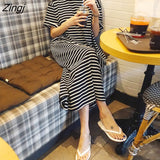 kamames Sleeve Dress Women Hot Sale S-3XL Leisure Cozy Simple Basic Striped Preppy Style Clothing Students Midi Sundress Chic BF