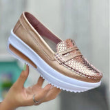 kamames Casual Single Shoes Women's Autumn Solid Color Round Head Low-Top Belt Buckle Soft-Soled Work Shoes Beans Shoes